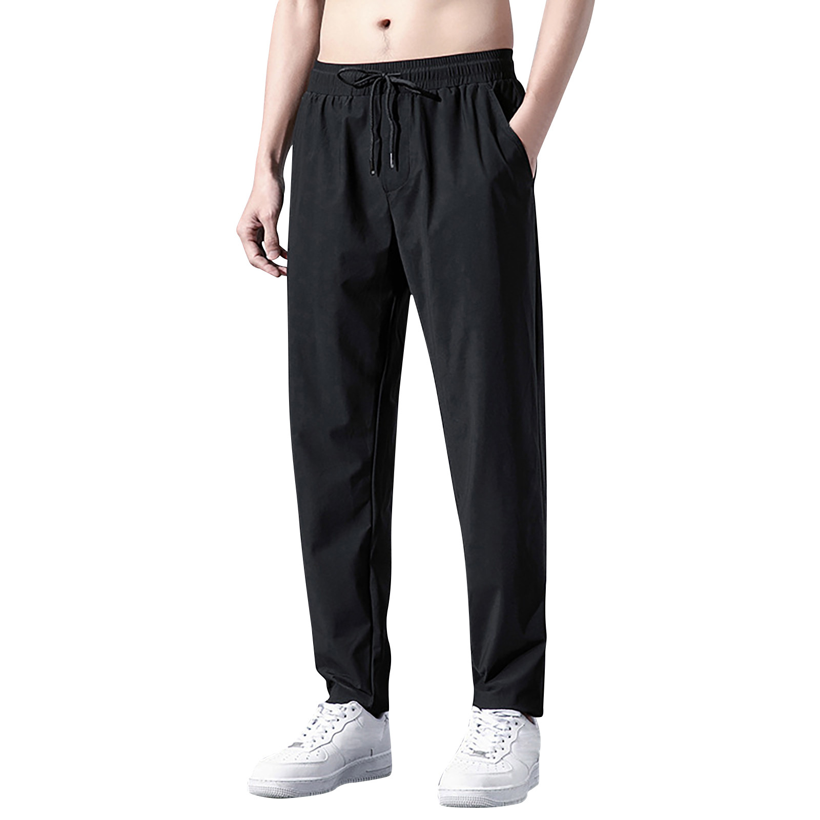 thumbnail image 2 of Pantalones de chándal con forro polar para hombre: cintura elástica con cordón, calor térmico, entrenamiento/footing/invierno, poliéster spandex, L-XXXXXL, 2 of 8